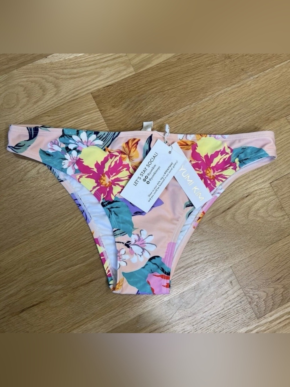 NWT Yumi Kim Size Large Pink Floral Tropical Classic Bikini Swim Bottom